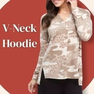 NEW DIRECTIONS Cozy Hacci Knit Long Sleeve V-Neck Pullover Hoodie/LG NWT